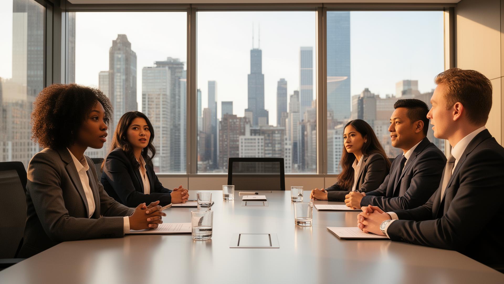 Diverse team in a Chicago boardroom